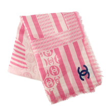 Load image into Gallery viewer, CHANEL CC Logo Large Stole Pink/White Cashmere100%

