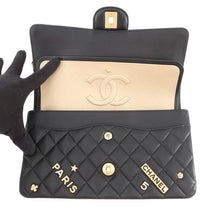 Load image into Gallery viewer, CHANEL Matelasse Double Flap Icon Chain Shoulder Bag BlackA01112 Lambskin Size 25
