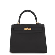 HERMES Kelly Sellier Black Epsom Size 25