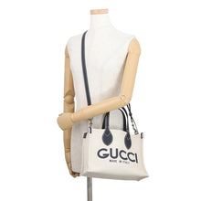 Load image into Gallery viewer, GUCCI Printed Logo Tote Bag Beige/Navy772144 Canvas Leather
