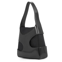 将图像加载到图库查看器中，Ferragamo Cutout Handbag Black213487 Patent Leather Canvas
