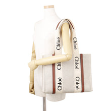 Load image into Gallery viewer, Chloe Woody Tote Bag Brown/WhiteCHC22AS383I2690U Canvas Calf Leather Size Large
