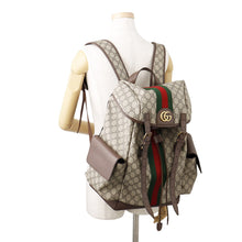 Load image into Gallery viewer, GUCCI Offdia Backpack Brown/Red/Green598140 GG Supreme Leather Size Medium
