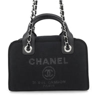 CHANEL Deauville Bowling 2-Way Bag Navy/BlackA92749 Canvas Leather