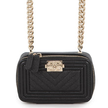 将图像加载到图库查看器中，CHANEL Boy Chanel Mini Chain Clutch BlackAP2708 Caviar Leather
