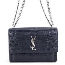 Load image into Gallery viewer, SAINT LAURENT PARIS Sunset ChainShoulder Bag Navy442906 Croco embossed leather Size Medium
