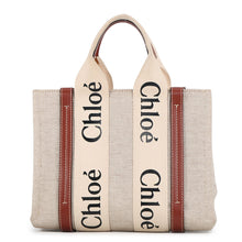 Load image into Gallery viewer, Chloe Woody Small Tote Bag Beige/Brown Canvas Leather Size Small
