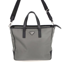 Load image into Gallery viewer, PRADA Triangle Logo 2-Way Tote Gray/Black2VG064 Nylon Saffiano LeatherLeather
