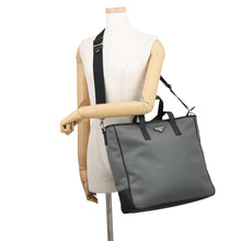 Load image into Gallery viewer, PRADA Triangle Logo 2-Way Tote Gray/Black2VG064 Nylon Saffiano LeatherLeather
