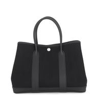HERMES Garden Party Black Toile Chevrons Negonda Leather Size TPM