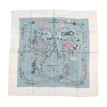 将图像加载到图库查看器中，HERMES Carre Bride de Gala en Fleur Size 90 White/Blue Gacier/Green Silk100%
