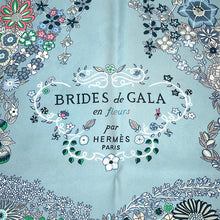 将图像加载到图库查看器中，HERMES Carre Bride de Gala en Fleur Size 90 White/Blue Gacier/Green Silk100%
