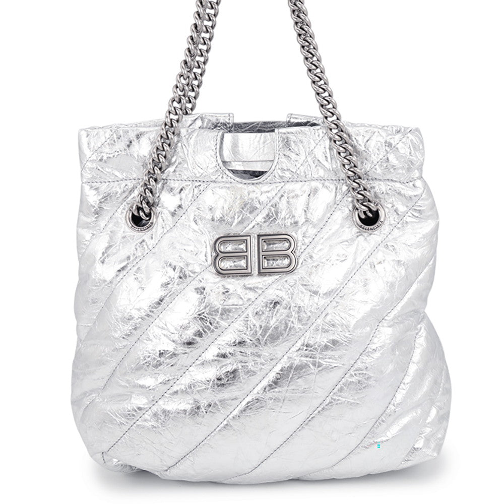 BALENCIAGA Crash Chain Tote Bag Silver742942210IW8110 Leather Size