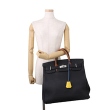 Load image into Gallery viewer, HERMES HAUT A COURROIES Tricolore Black/Gold/Blue Royal Togo Leather Size 40
