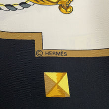 将图像加载到图库查看器中，HERMES Carre LES CLES Key Size 90 Black/White/Gold Silk100%
