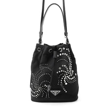 Load image into Gallery viewer, PRADA Re-Nylon Drawstring Bag 2WAYBag Black1BE067 Nylon Leather Rhinestone Beads
