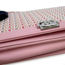 将图像加载到图库查看器中，CHANEL Boy Chanel Chain Wallet Pink/StrassA80287 Leather/Rhinestone
