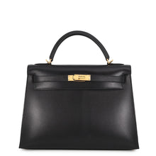 将图像加载到图库查看器中，HERMES Kelly Sellier Black Box Calf Leather Size 32
