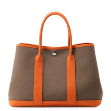 将图像加载到图库查看器中，HERMES Garden Party Etoupe/Orange Toile Officier Negonda Leather Size TPM
