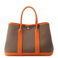 HERMES Garden Party Etoupe/Orange Toile Officier Negonda Leather Size TPM