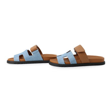 Load image into Gallery viewer, HERMES Shipley Sandals Blue Claire/NaturalH231125Z Denim Calf Leather Rubber Size 36.5
