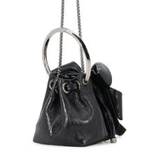 将图像加载到图库查看器中，JIMMY CHOO Micro Pom-Pom Ribbon Design BlackMICROBONBONBYL Vintage Metallic Leather Size micro

