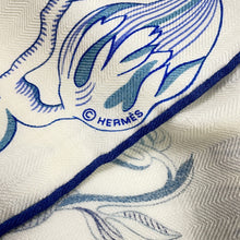 Load image into Gallery viewer, HERMES Carre Jean Della Cavalleria Favolosa Size 140 White / Blue Jean / Lavender Cashmere70% Silk30%
