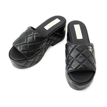 Load image into Gallery viewer, CHANEL CC Logo Matelasse Sandals BlackG39678 Lambskin Size 38C
