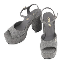 将图像加载到图库查看器中，CHANEL CC Logo Platform Sandals GrayG45740 Felt Size 37C
