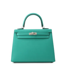 将图像加载到图库查看器中，HERMES Kelly Verso Outer Vert Veron/Deep Blue Veau Madame Size 25
