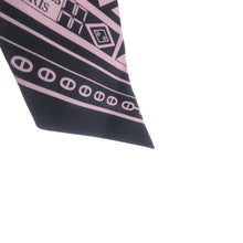 将图像加载到图库查看器中，HERMES Twilly Cheval de Coeur Bandana Black/White/Vieux Rose Silk100%
