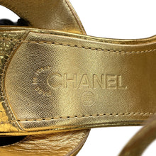 Load image into Gallery viewer, CHANEL Camellia Sandals GoldG46516 Leather Rhinestone Size 37
