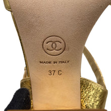 Load image into Gallery viewer, CHANEL Camellia Sandals GoldG46516 Leather Rhinestone Size 37
