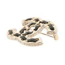 将图像加载到图库查看器中，CHANEL CC Logo Brooch Chain Motif GoldAB5107-B10370-NM705 Metal Leather Rhinestone
