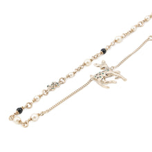 Load image into Gallery viewer, CHANEL CC Logo Bambi Motif Long Necklace Gold Plated Rhinestone Faux Pearl
