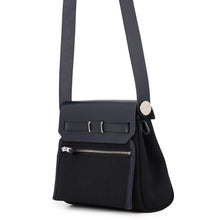 将图像加载到图库查看器中，HERMES Herbag zip Black/Blue Indigo Toile Military Vache Hunter Leather Size Mini
