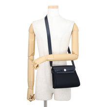 将图像加载到图库查看器中，HERMES Herbag zip Black/Blue Indigo Toile Military Vache Hunter Leather Size Mini
