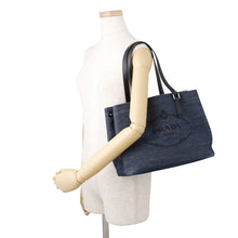 Load image into Gallery viewer, PRADA Denim tote Blue/Black1BG356 Cotton Leather
