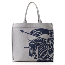将图像加载到图库查看器中，BURBERRY Square Horse Logo Tote Bag Gray/Navy8080749 Canvas
