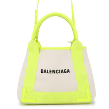 Load image into Gallery viewer, BALENCIAGA Navy Cabas 2WAY Bag Neon Yellow/Natural390346 Canvas Leather Size XS
