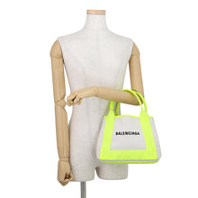 Load image into Gallery viewer, BALENCIAGA Navy Cabas 2WAY Bag Neon Yellow/Natural390346 Canvas Leather Size XS
