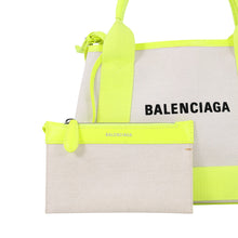 Load image into Gallery viewer, BALENCIAGA Navy Cabas 2WAY Bag Neon Yellow/Natural390346 Canvas Leather Size XS
