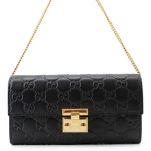 将图像加载到图库查看器中，GUCCI Guccissima Chain Wallet Black453506 GuccissimaLeather
