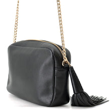 将图像加载到图库查看器中，JIMMY CHOO Fringe ChainShoulder Black Leather
