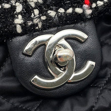 将图像加载到图库查看器中，CHANEL Single flap Chain Shoulder Bag Black/Red Tweed Nylon
