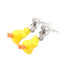 Load image into Gallery viewer, CHANEL CC Logo Chick Motif Earrings Silver/Yellow Gold Plated Resin Rhinestone

