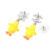 Load image into Gallery viewer, CHANEL CC Logo Chick Motif Earrings Silver/Yellow Gold Plated Resin Rhinestone

