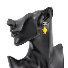 Load image into Gallery viewer, CHANEL CC Logo Chick Motif Earrings Silver/Yellow Gold Plated Resin Rhinestone
