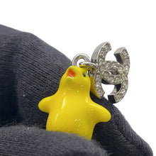 Load image into Gallery viewer, CHANEL CC Logo Chick Motif Earrings Silver/Yellow Gold Plated Resin Rhinestone
