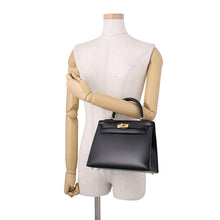 将图像加载到图库查看器中，HERMES Kelly Sellier Black Box Calf Leather Size 25
